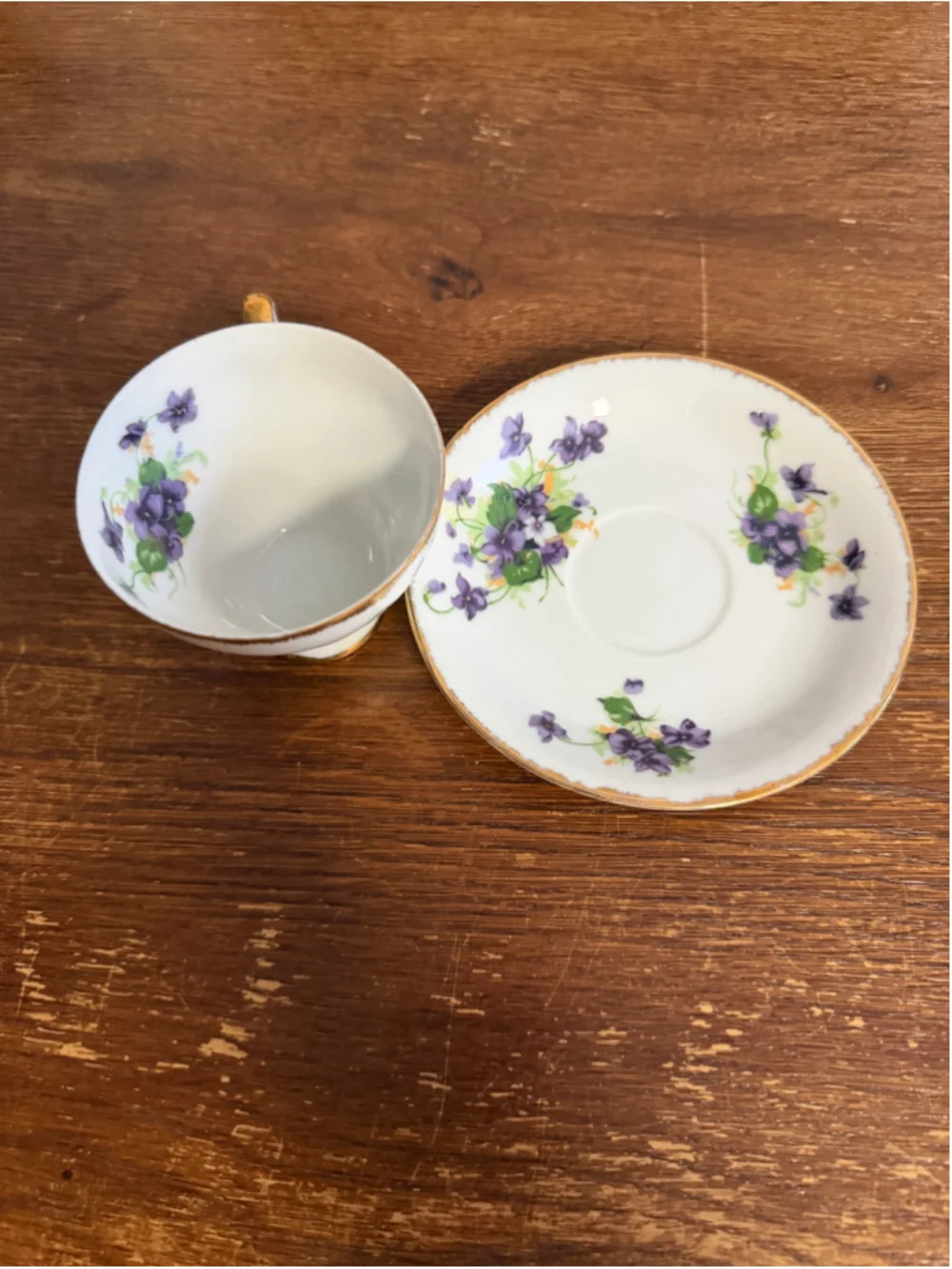 Vintage Norcrest Fine China Japan Purple Violet Teacup & Saucer Gold Trim Tea Cu